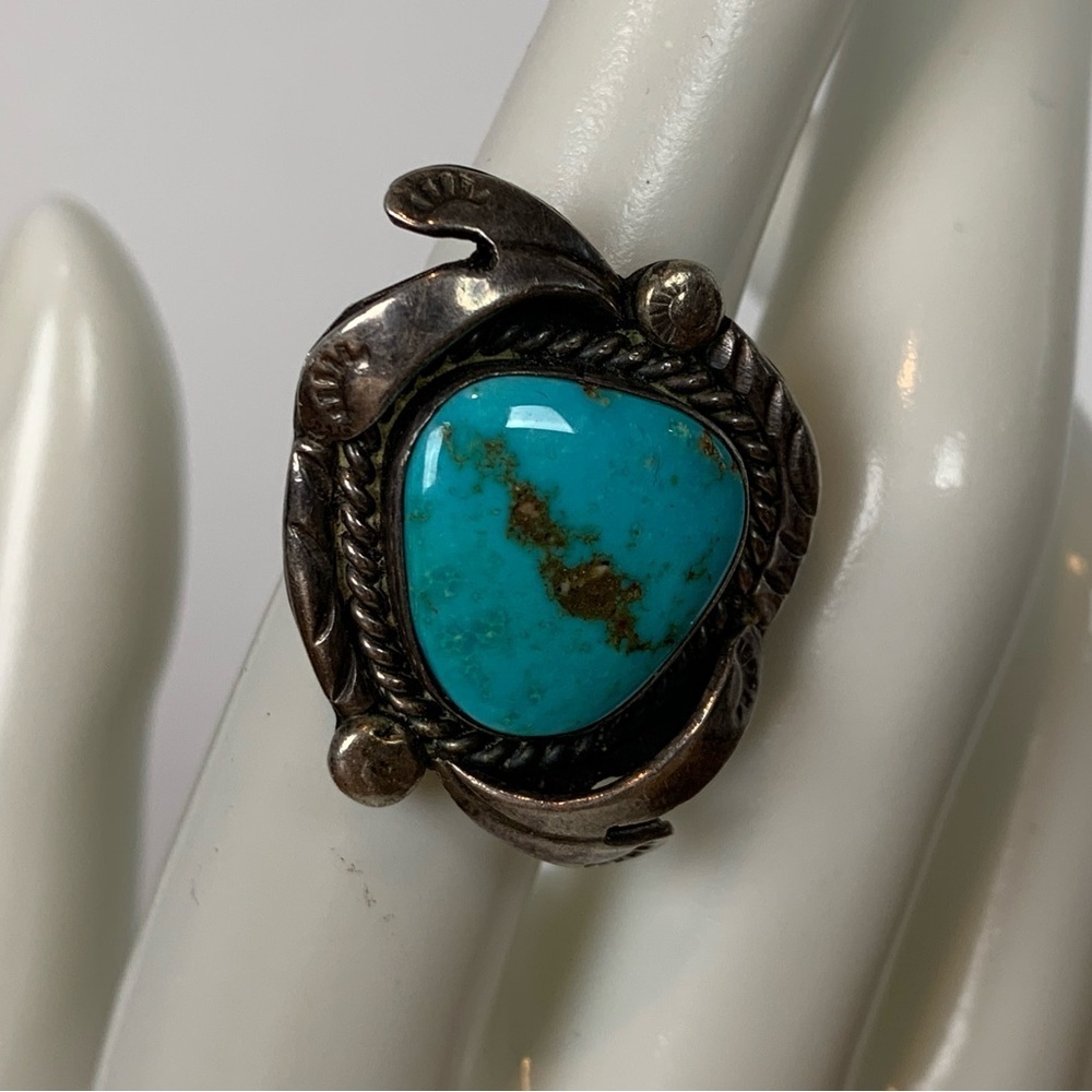 Sterling Silver Ring Turquoise Stone Stamped R Vintage Southwestern Size 5.5